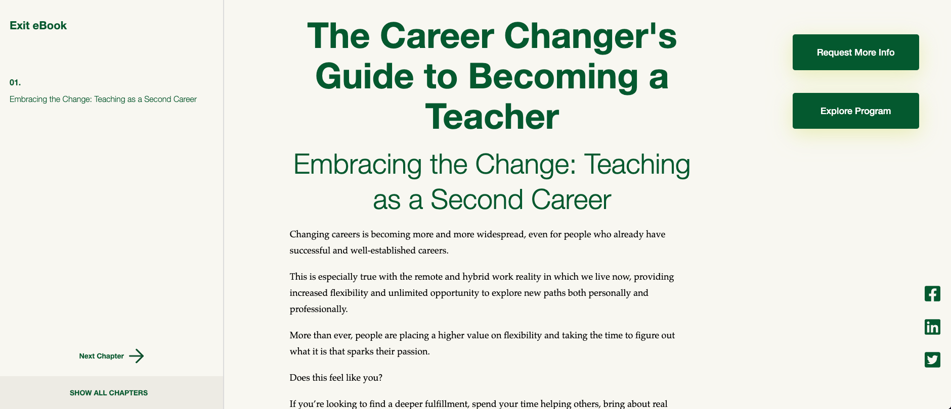 The Career Changer's Guide to Becoming a Teacher: Introductory text that showcases Southern's new eBook.